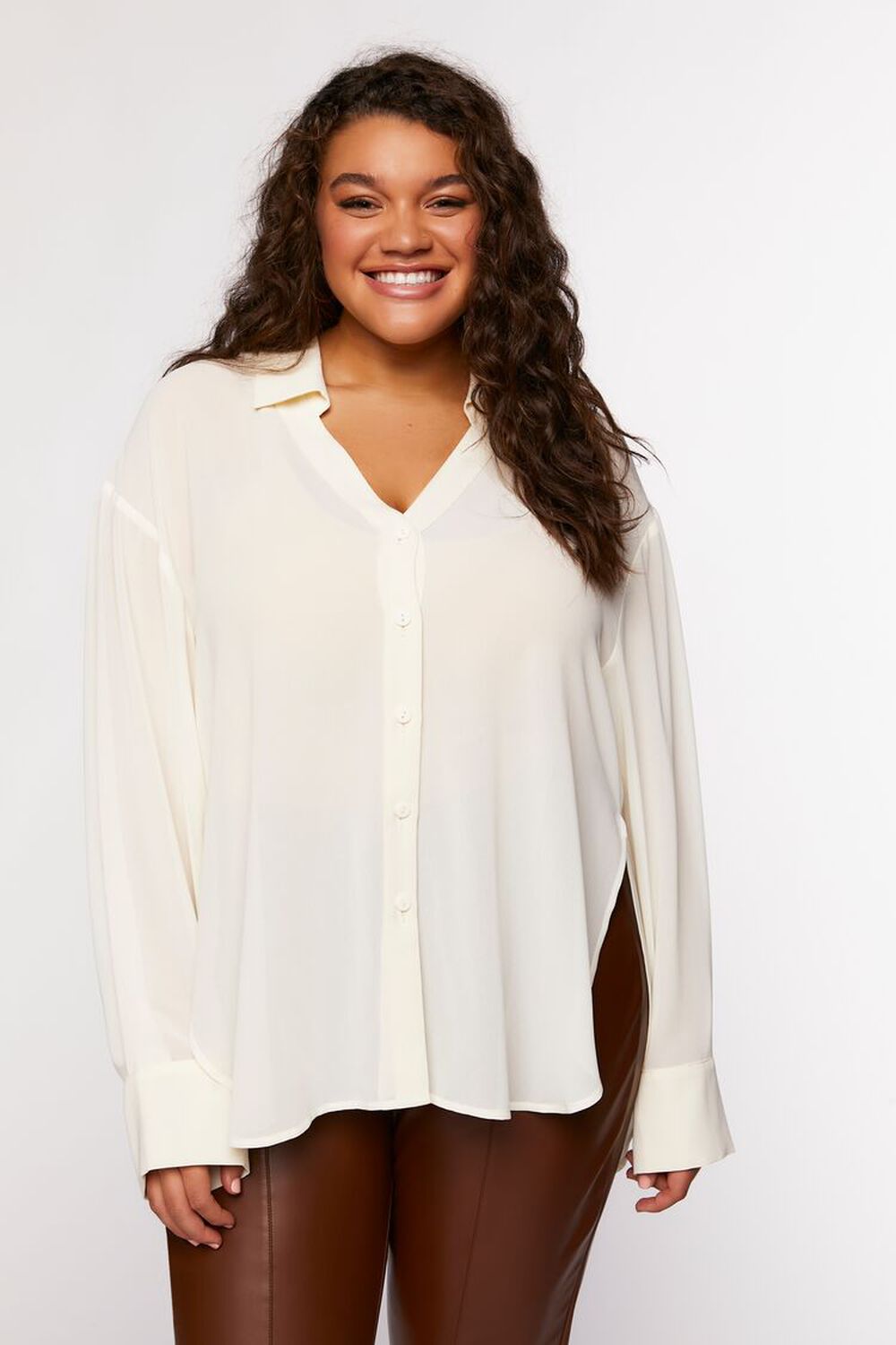 Plus Size High-Low Long-Sleeve Shirt FOREVER21