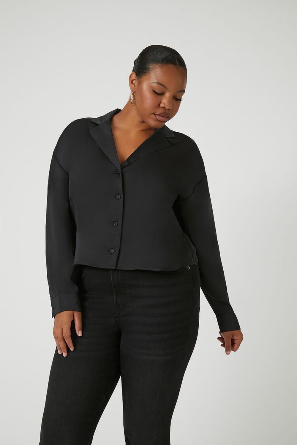 Plus Size Drop-Sleeve Satin Shirt FOREVER21