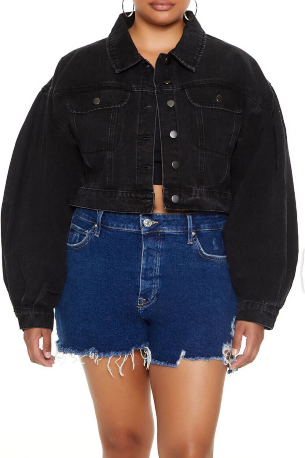 Plus Size Cropped Denim Jacket FOREVER21