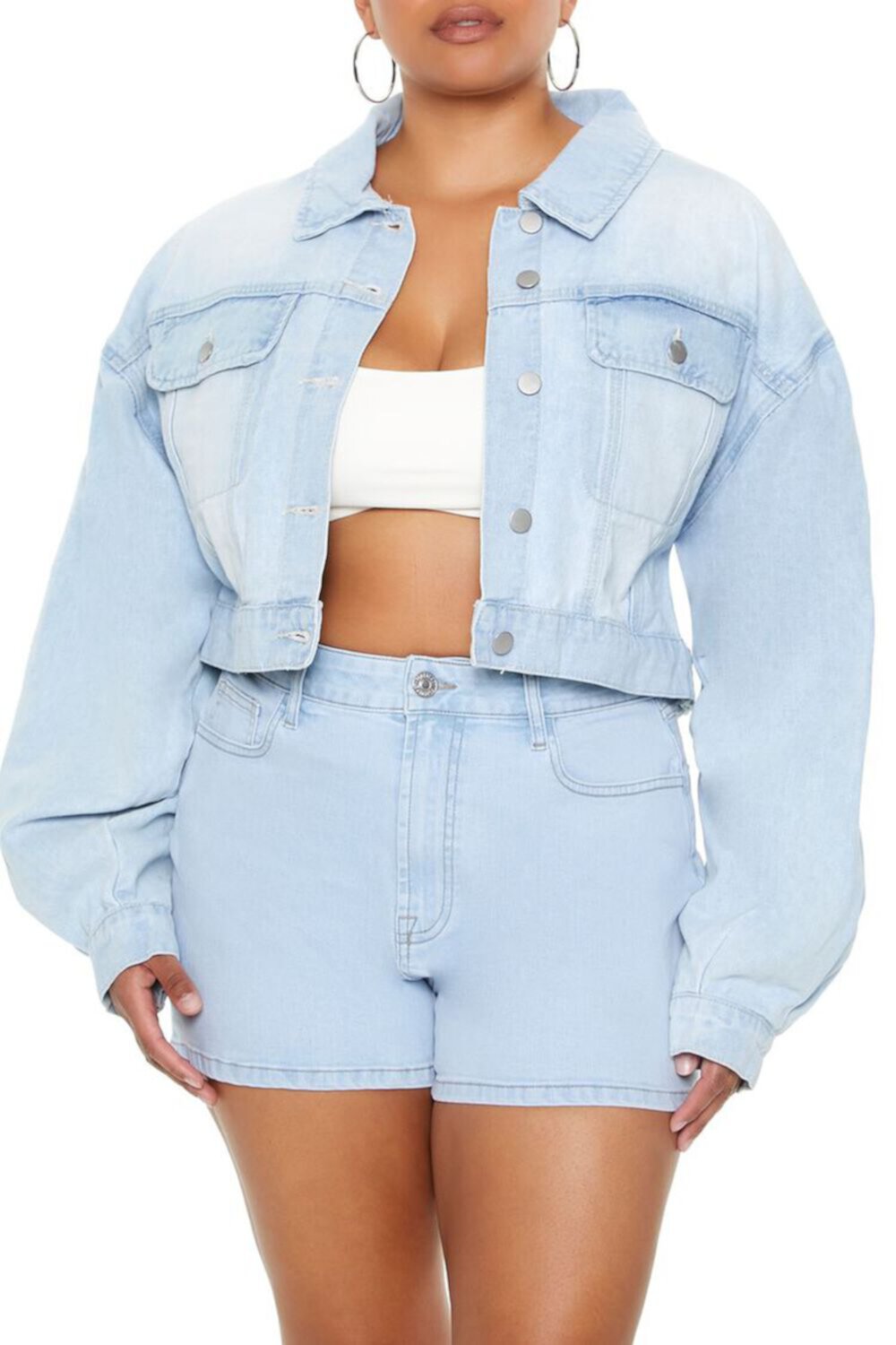 Plus Size Cropped Denim Jacket FOREVER21