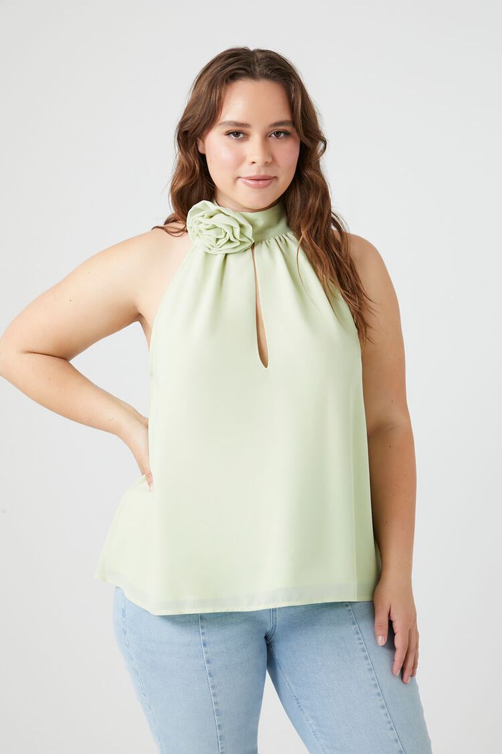 Plus Size Rosette Mock Neck Top FOREVER21