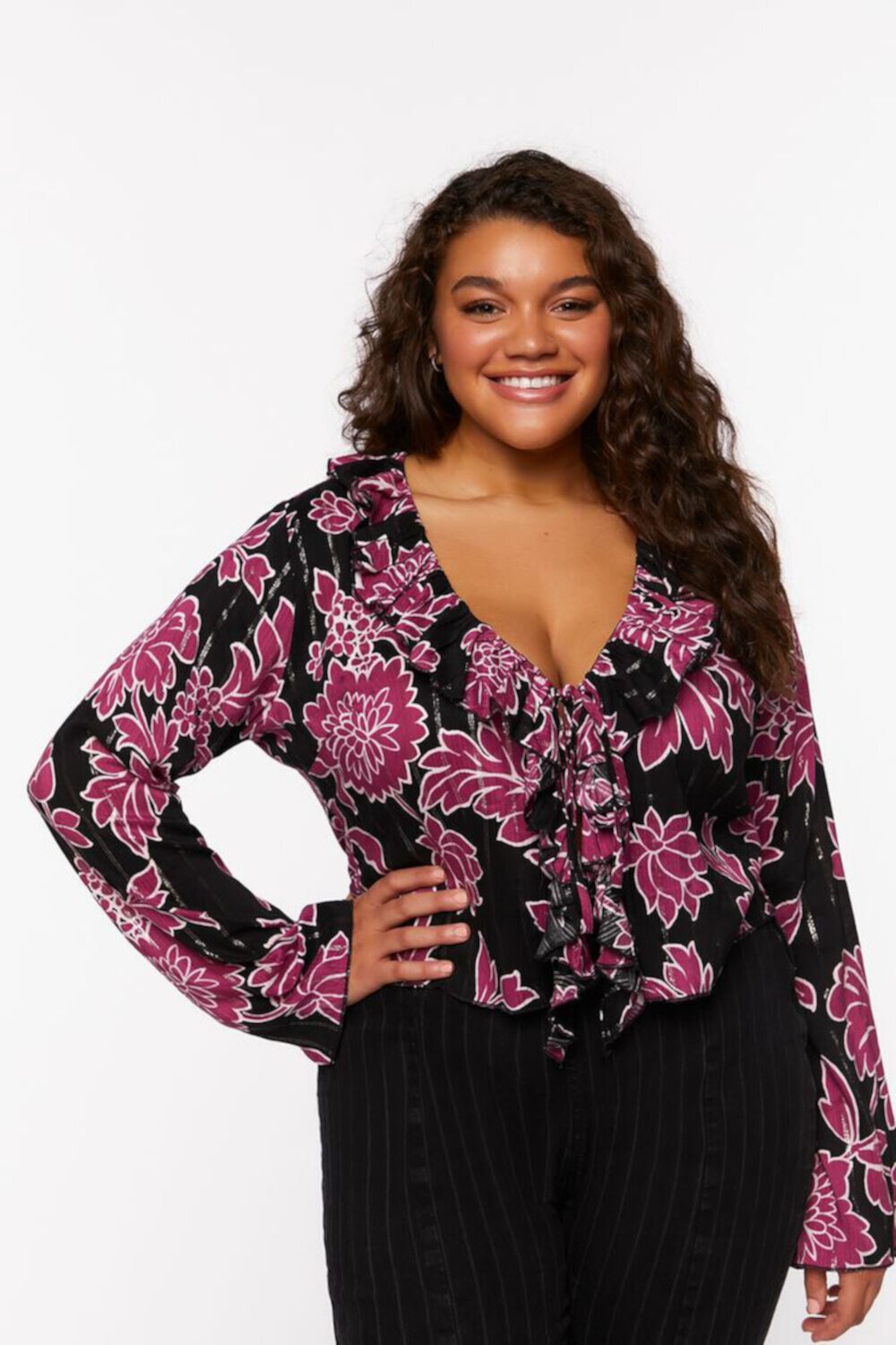 Plus Size Floral Ruffled Split-Hem Top FOREVER21