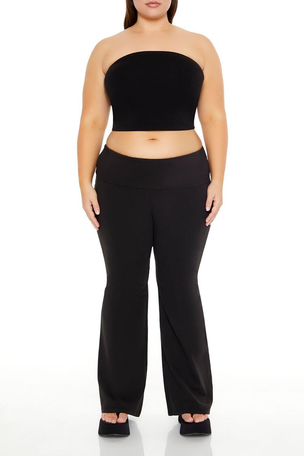 Plus Size Foldover Flare Leggings FOREVER21