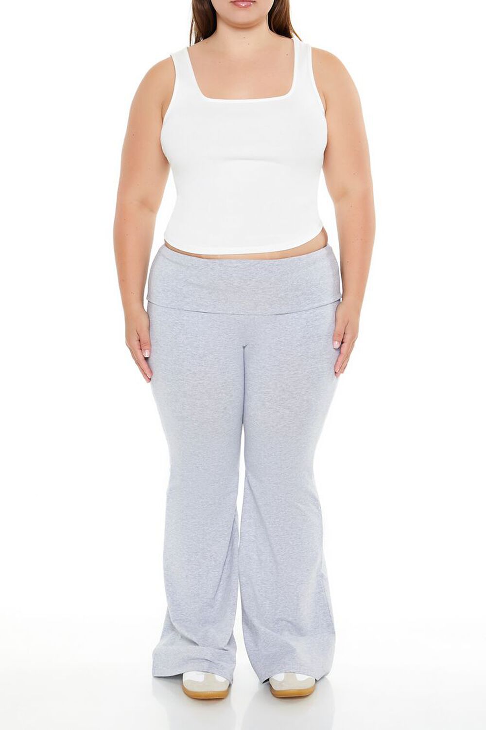 Plus Size Foldover Flare Leggings FOREVER21