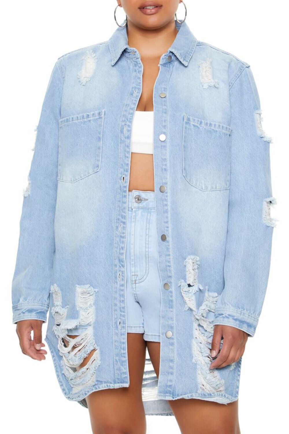 Plus Size Denim Shacket Jacket FOREVER21