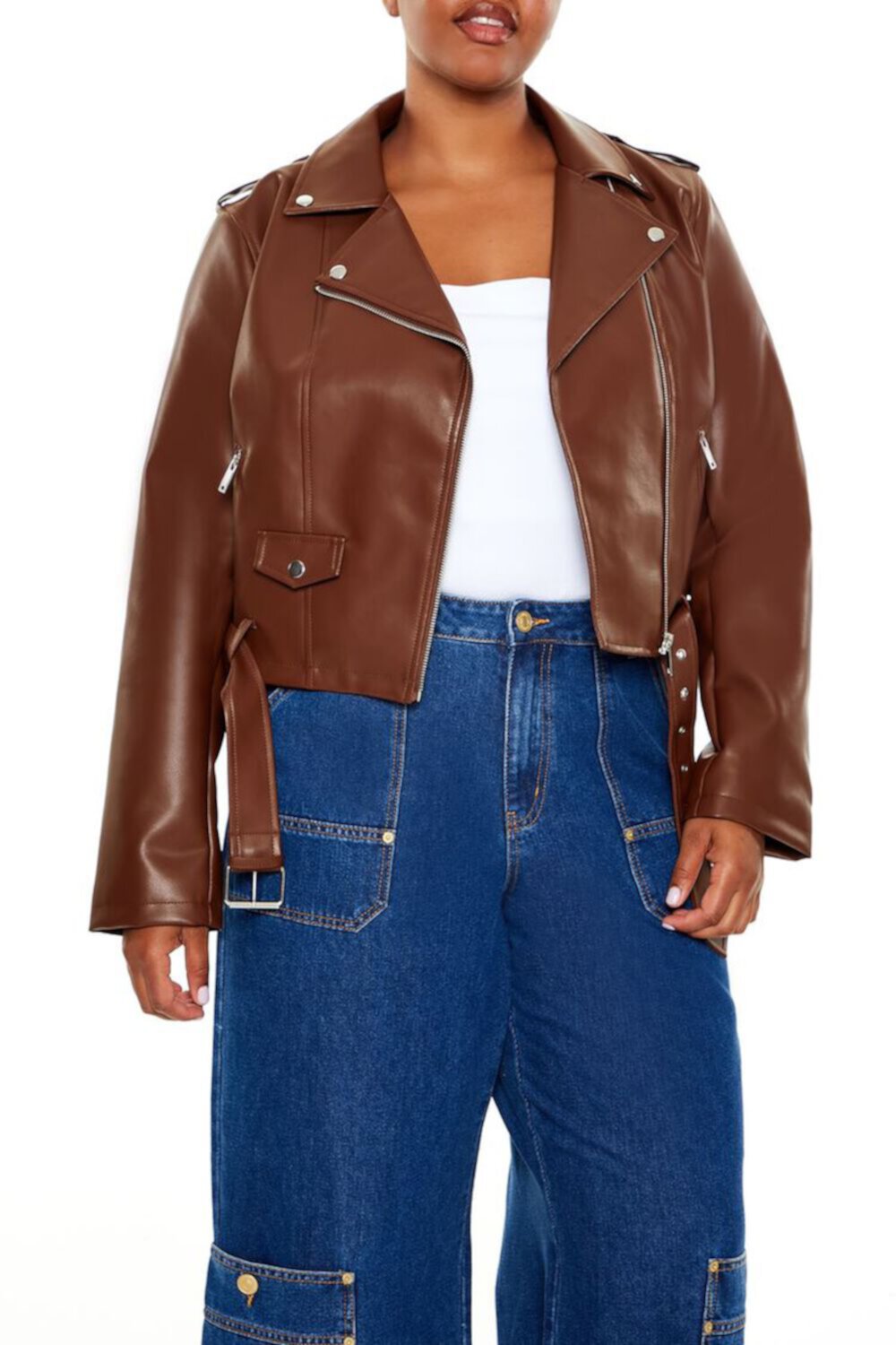 Женская Кожаная Куртка FOREVER21 Plus Size Faux Leather Moto Jacket FOREVER21