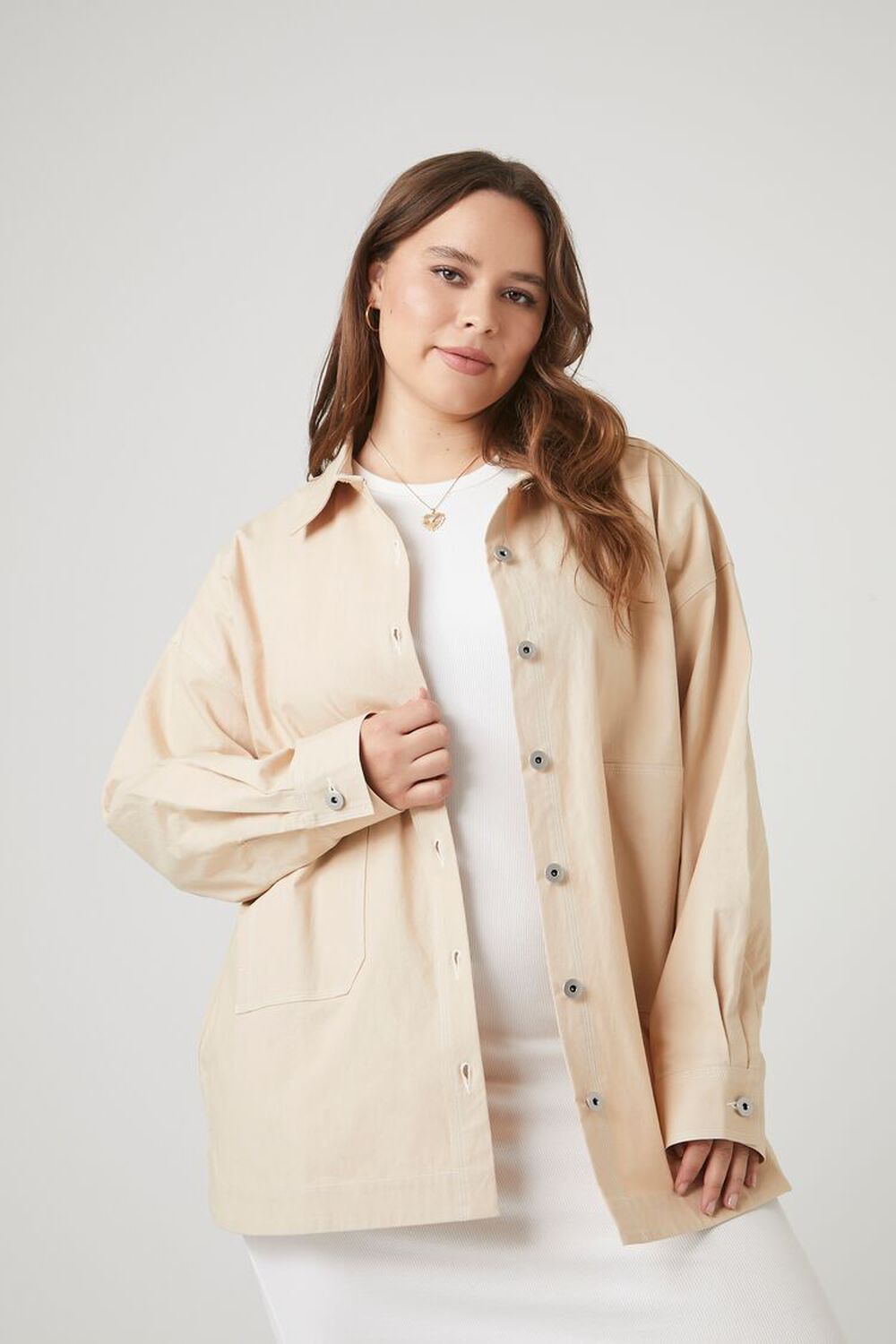 Plus Size Button-Front Shacket FOREVER21