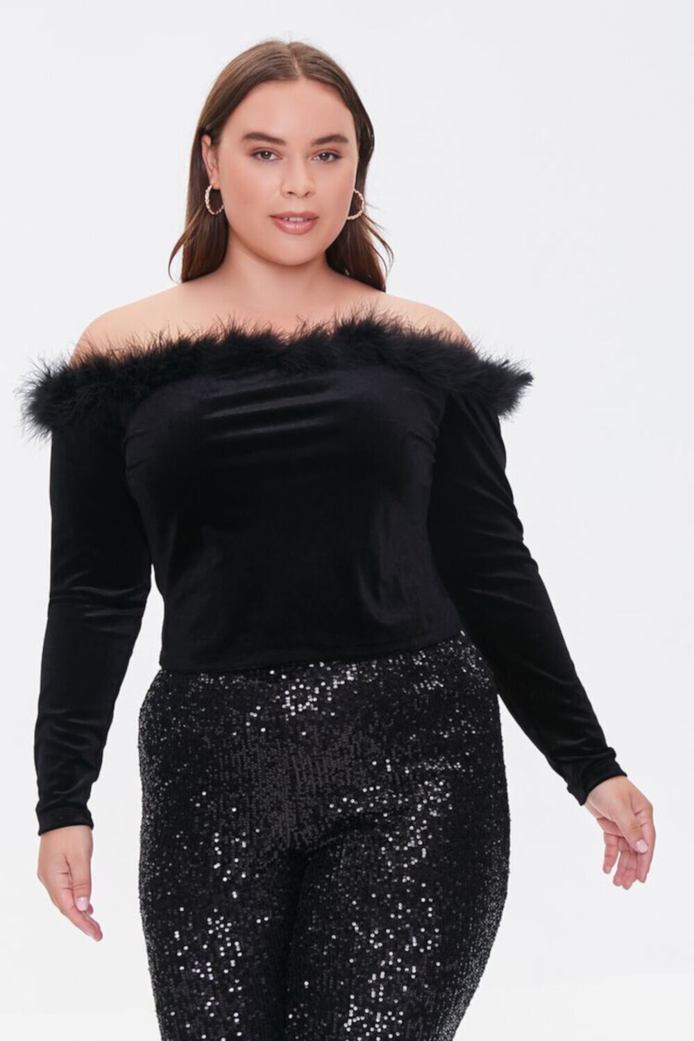 Plus Size Feather-Trim Top FOREVER21