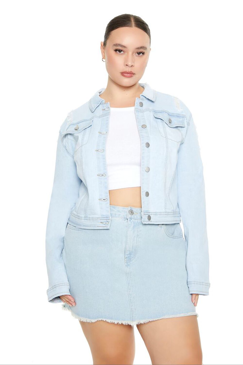 Plus Size Denim Trucker Jacket FOREVER21