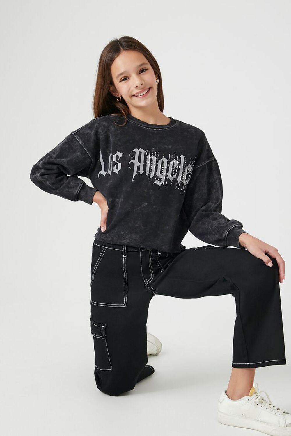 Флисовый детский пуловер FOREVER21 с стразами и надписью «Los Angeles» FOREVER21