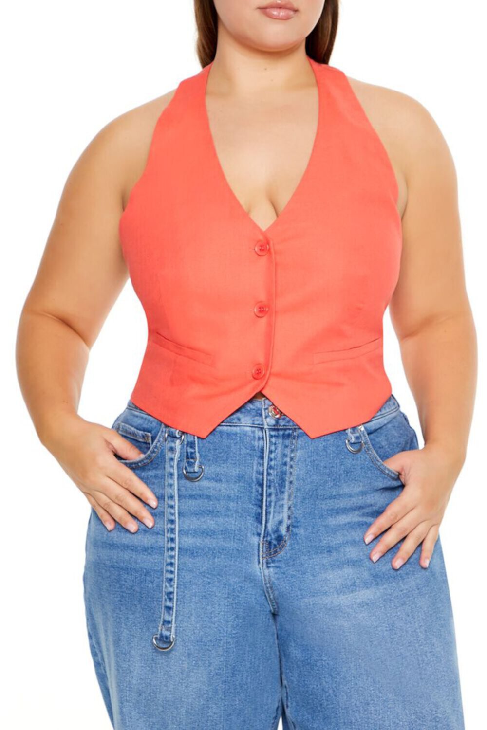 Plus Size Plunging Halter Vest FOREVER21