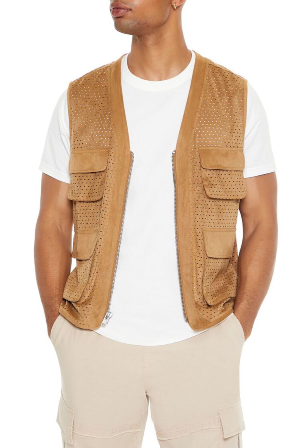 Мужской Вязаный Жилет FOREVER21 Faux Suede Perforated Cargo Vest FOREVER21