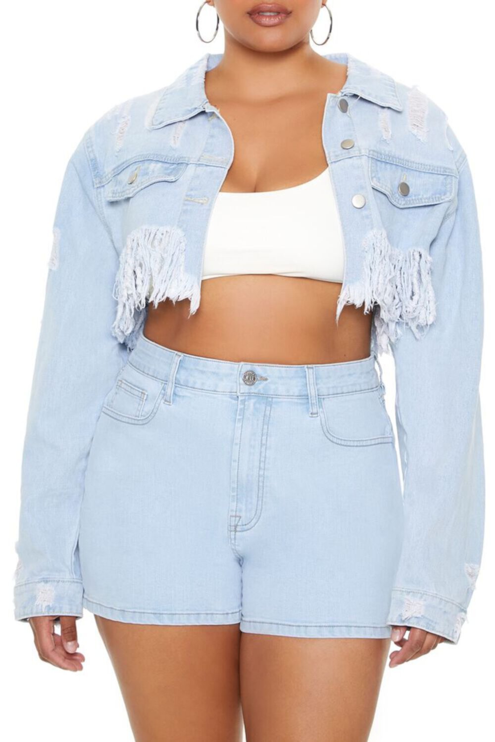 Plus Size Cropped Denim Jacket FOREVER21