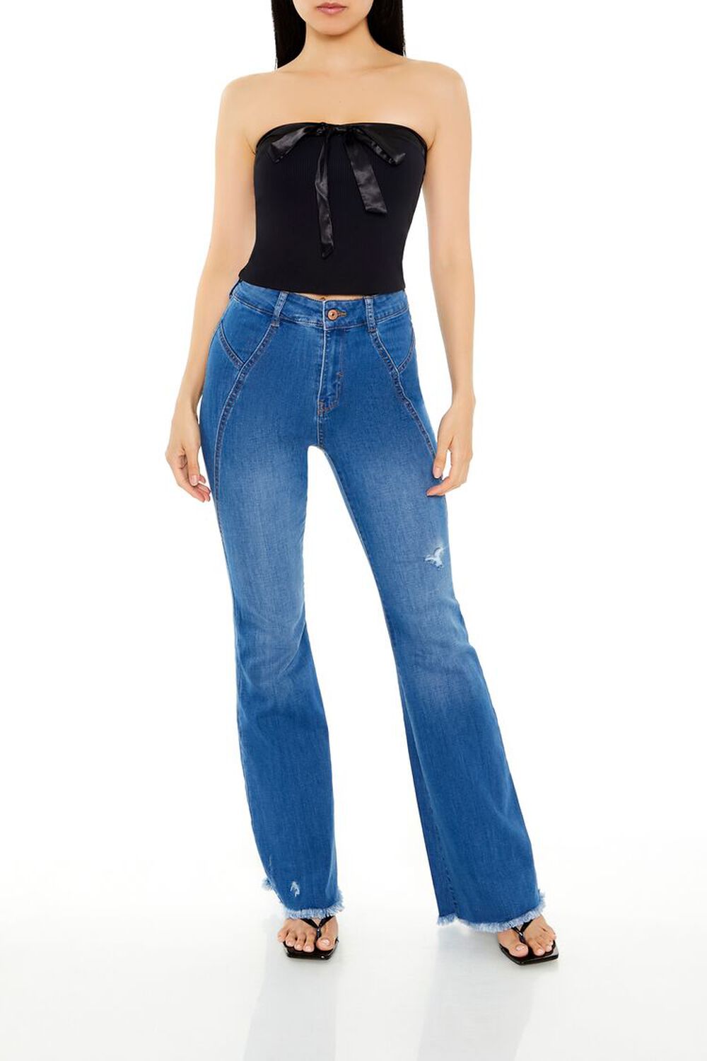 Женские Джинсы bootcut FOREVER21 Frayed High-Rise Flare Jeans FOREVER21