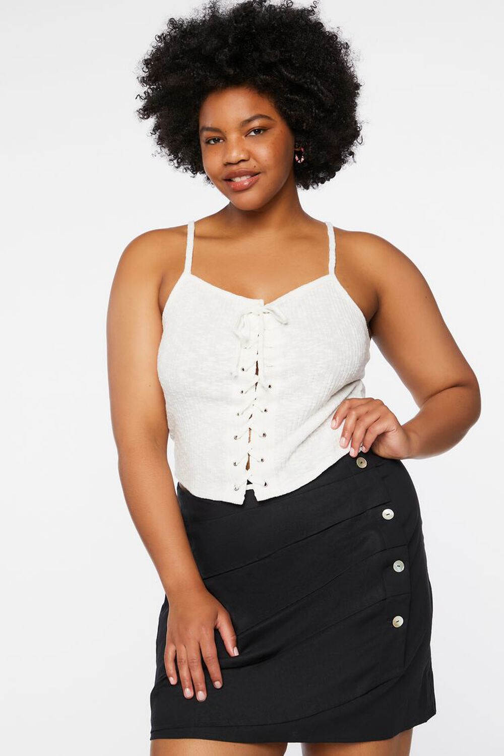 Plus Size Linen-Blend Mini Skirt FOREVER21