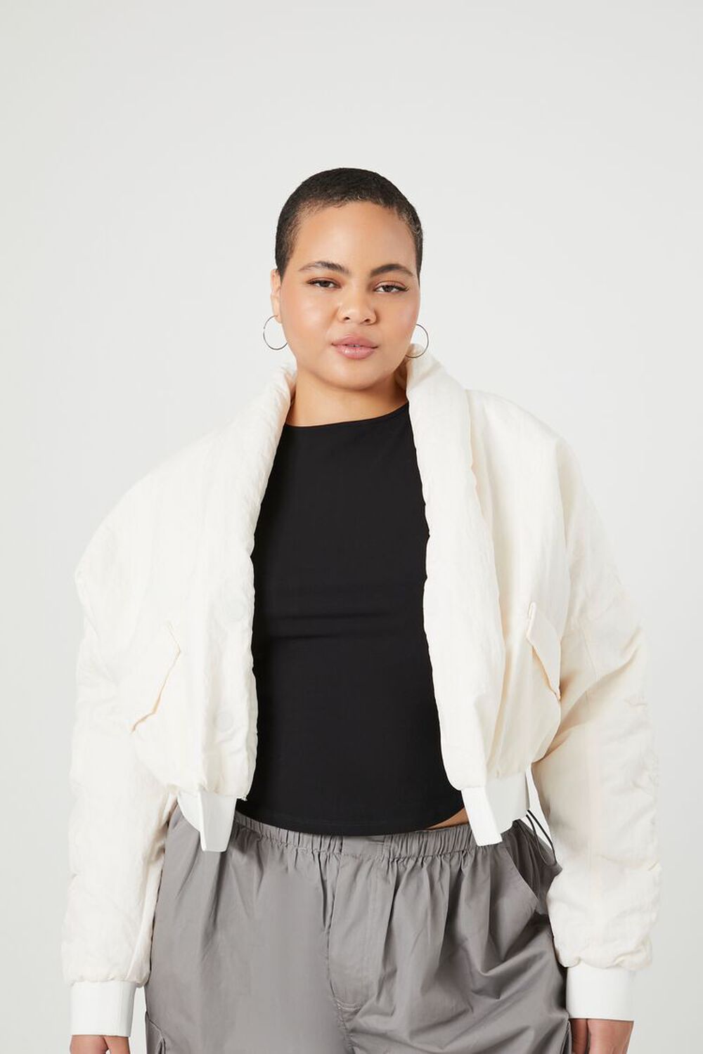 Plus Size Cropped Shawl Lapel Shacket FOREVER21