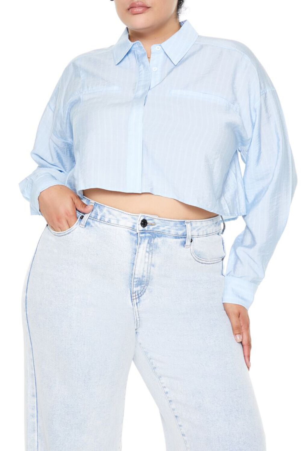 Plus Size Striped Cropped Shirt FOREVER21