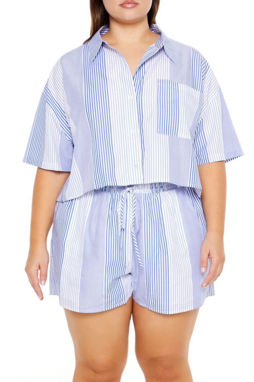 Plus Size Striped Cropped Shirt FOREVER21