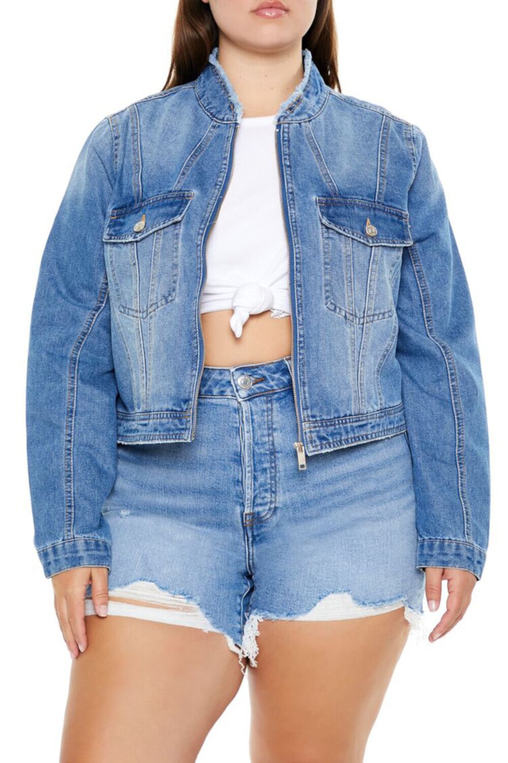 Plus Size Denim Trucker Jacket FOREVER21