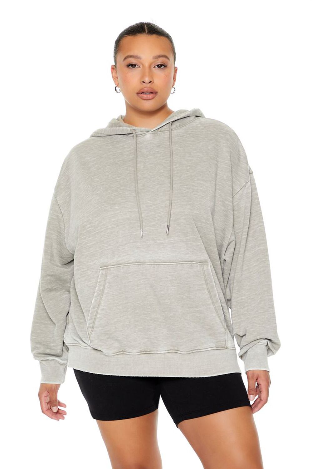 Plus Size Heathered Fleece Hoodie FOREVER21