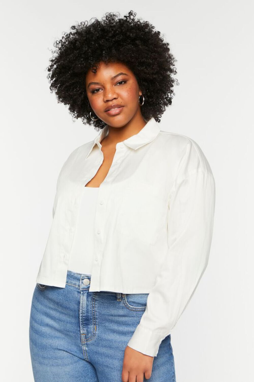 Plus Size Boxy Long-Sleeve Shirt FOREVER21