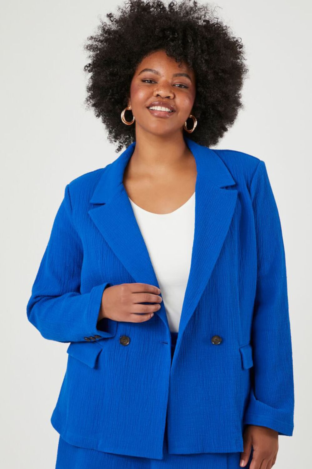 Plus Size Crinkled Double-Breasted Blazer FOREVER21