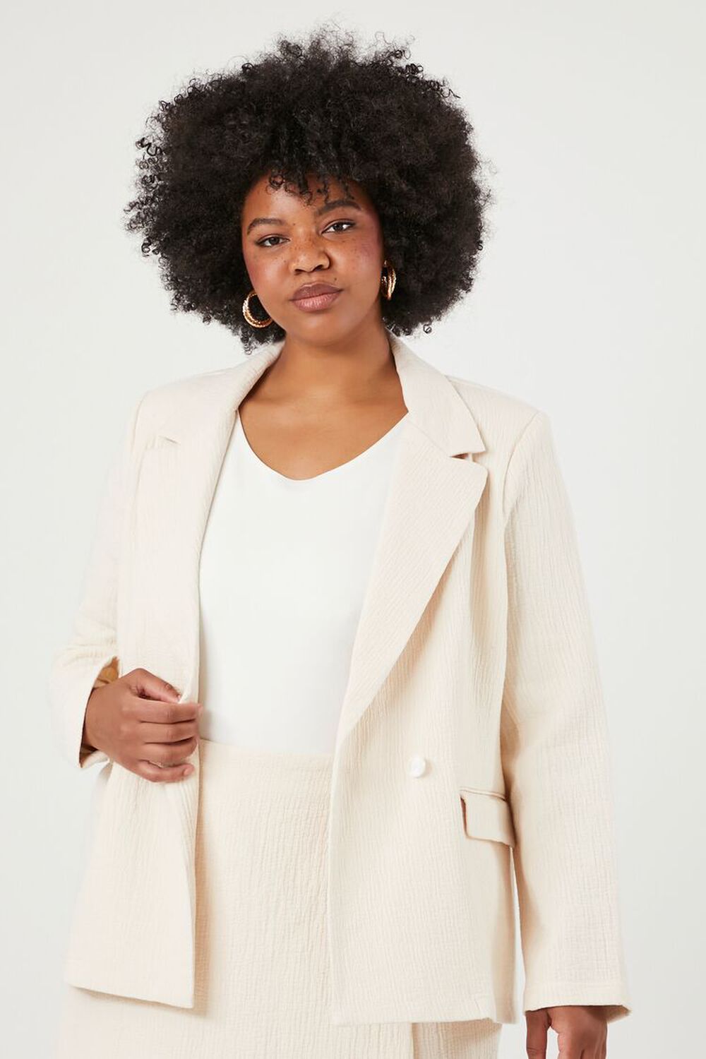 Plus Size Crinkled Double-Breasted Blazer FOREVER21