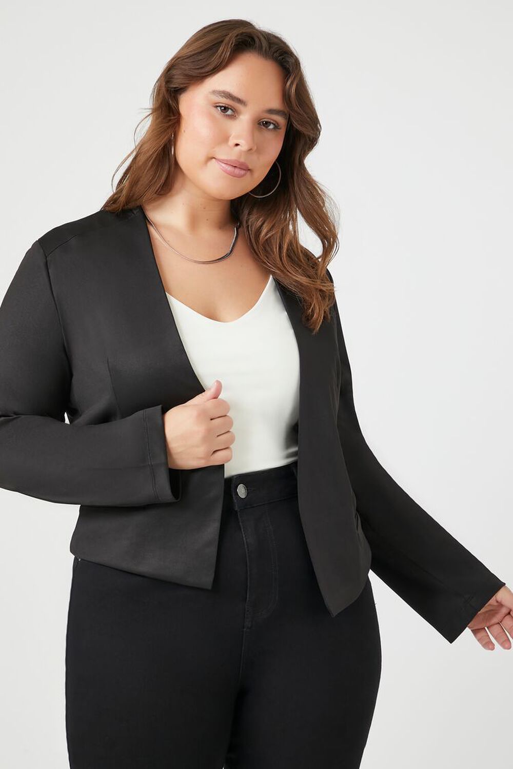 Plus Size Mesh Cropped Blazer FOREVER21