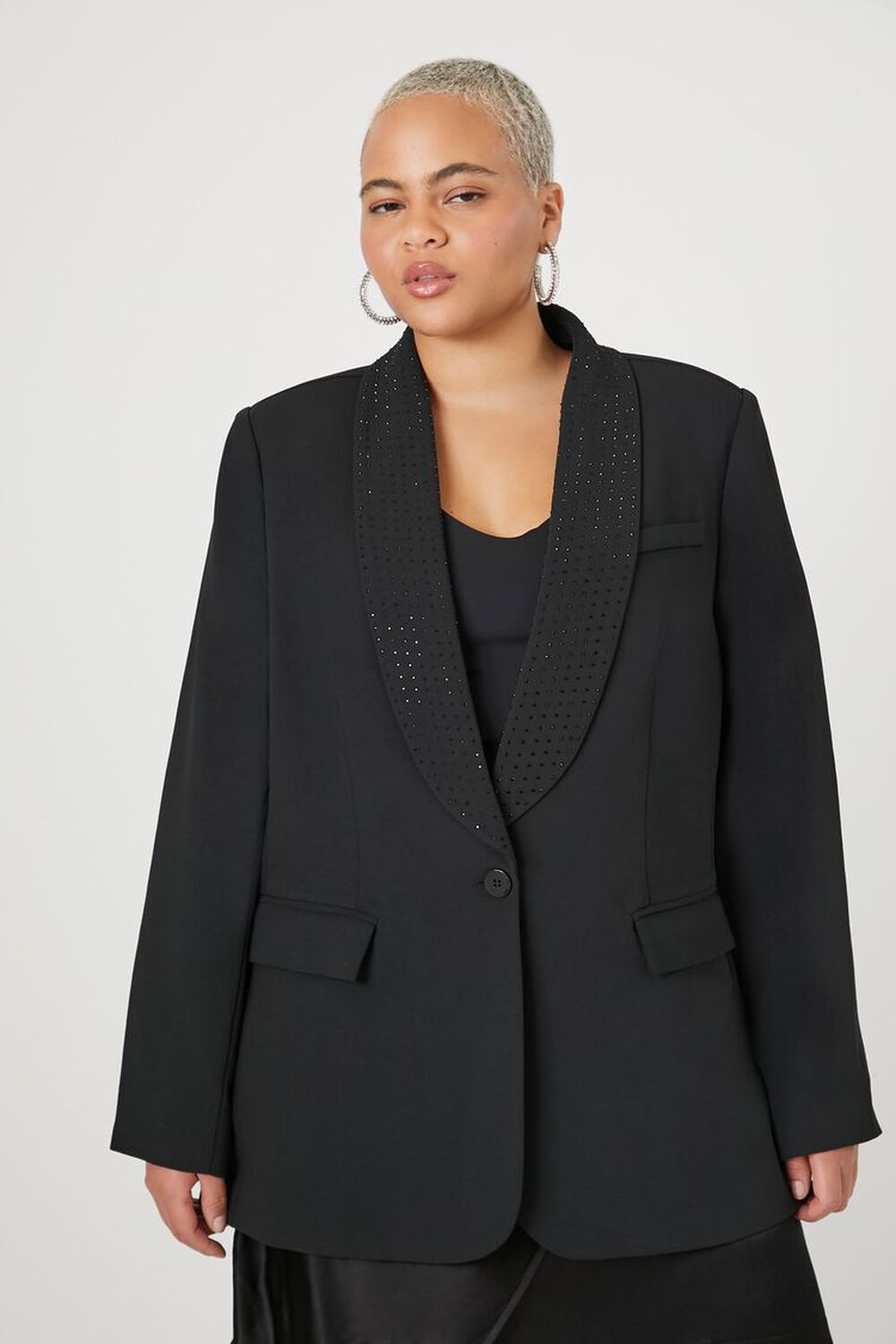 Plus Size Rhinestone Single-Breasted Blazer FOREVER21