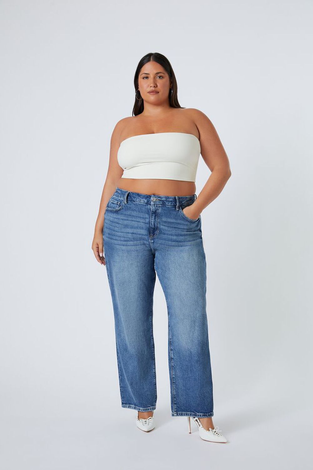 Женские Джинсы с высокой талией FOREVER21 Plus Size Straight-Leg FOREVER21