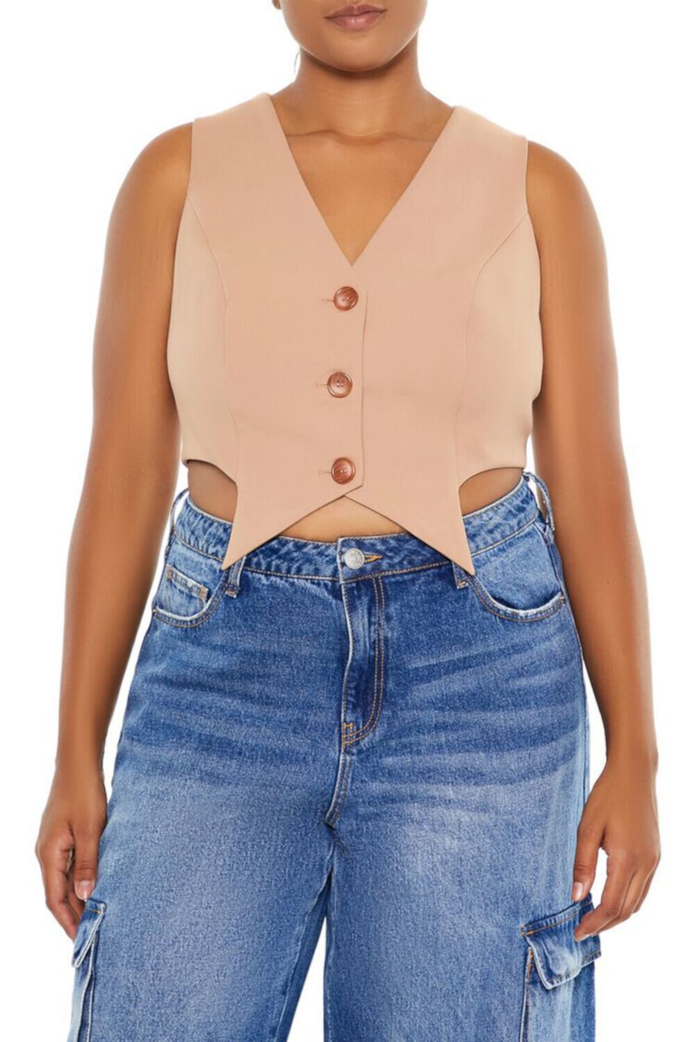 Plus Size Cropped Notched Vest FOREVER21