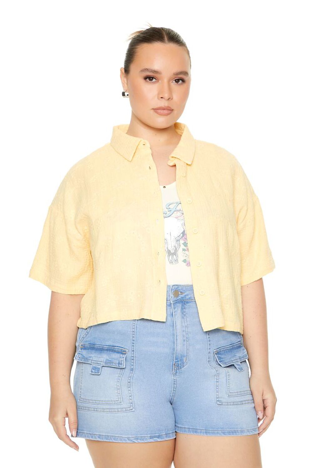 Plus Size Cropped Gauze Shirt FOREVER21