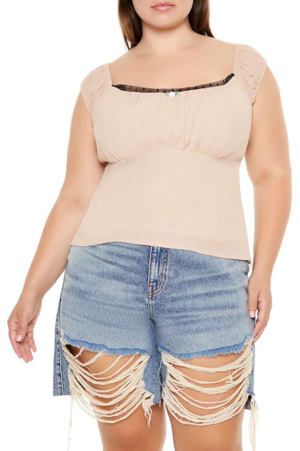 Plus Size Rosette Cap-Sleeve Top FOREVER21