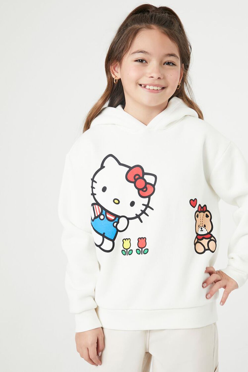 Детское худи с графическим рисунком Hello Kitty и медведем от Forever 21, из флиса, с длинными рукавами Forever21