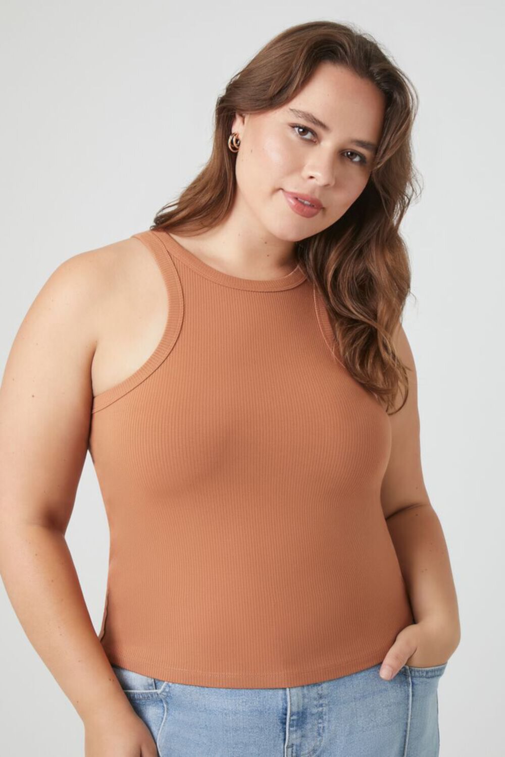 Plus Size Ribbed Racerback Tank Top FOREVER21