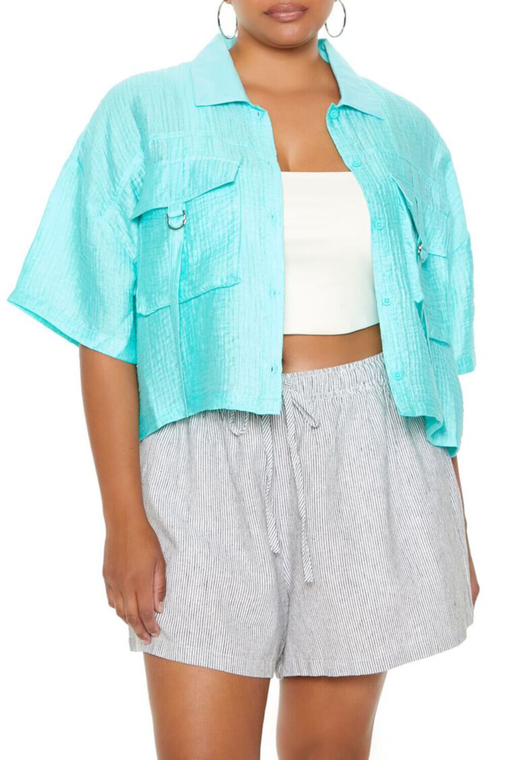 Plus Size Boxy Utility Cargo Shirt FOREVER21