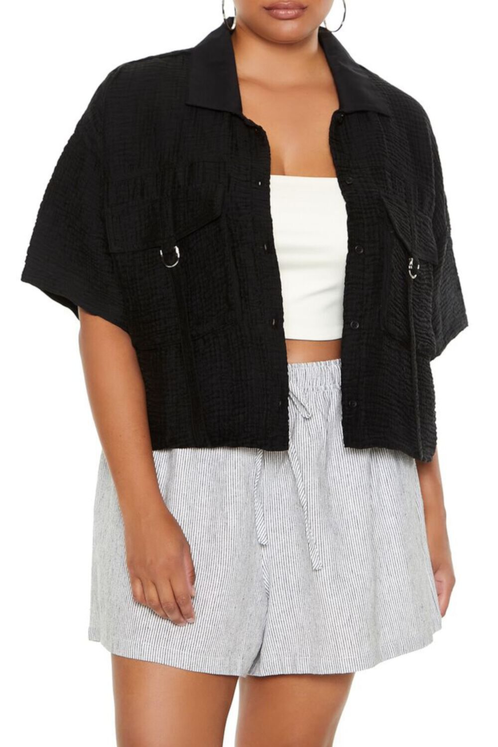 Plus Size Boxy Utility Cargo Shirt FOREVER21