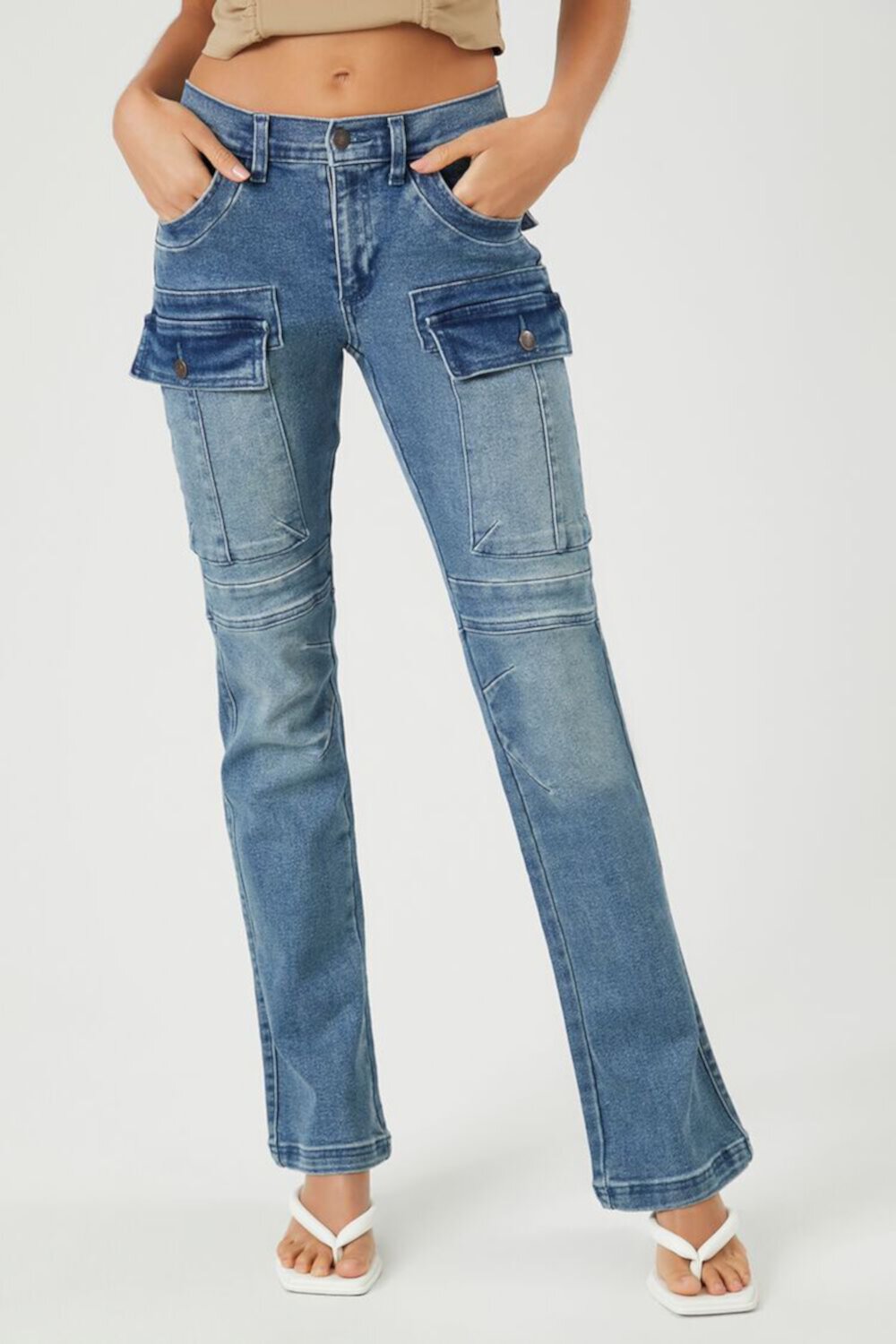 Женские Джинсы bootcut FOREVER21 Stretch-Denim Cargo FOREVER21