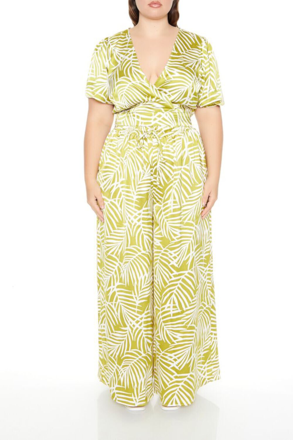 Plus Size Satin Leaf Print Pants FOREVER21