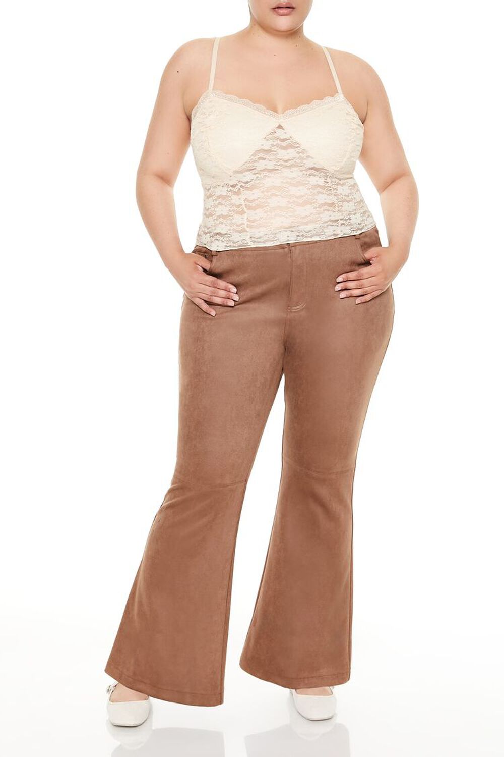 Plus Size Faux Suede Flare Pants FOREVER21