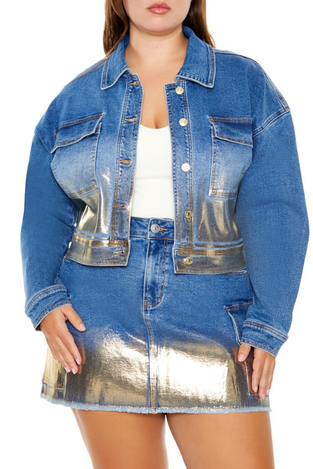 Plus Size Metallic Dip-Dye Jacket FOREVER21