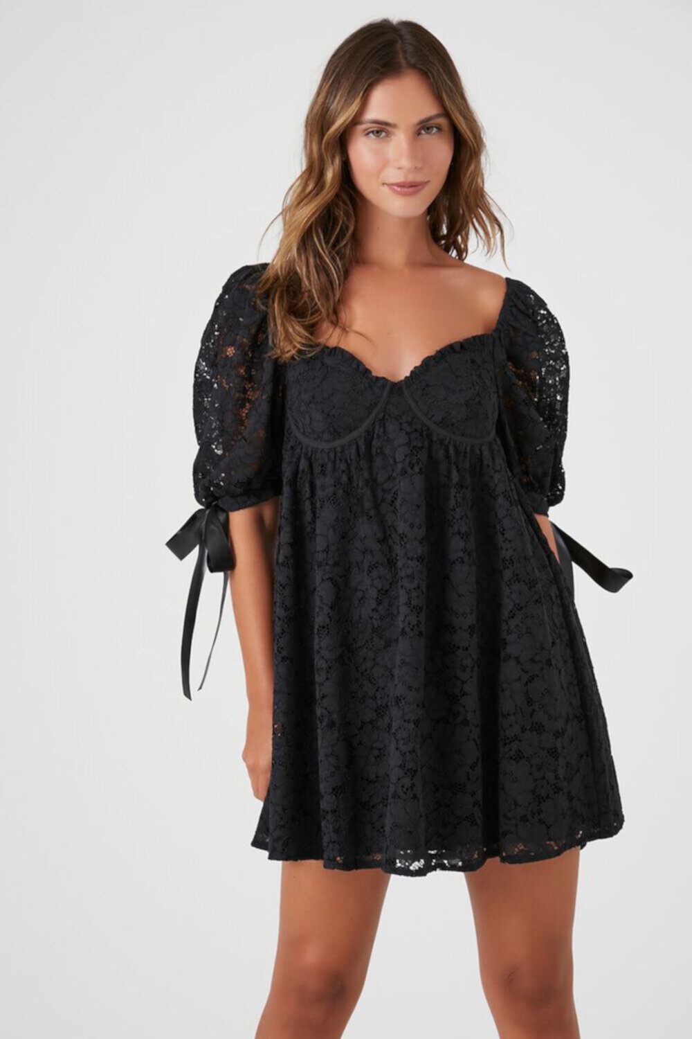 Женское Повседневное платье F21 Floral Lace Babydoll Mini Dress F21