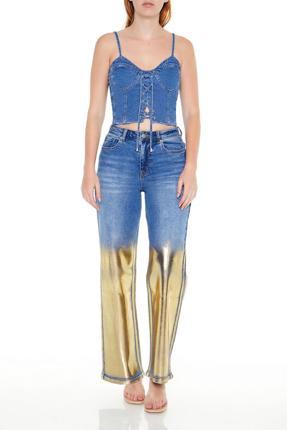 Женские Джинсы с высокой талией FOREVER21 Metallic Dip-Dye FOREVER21