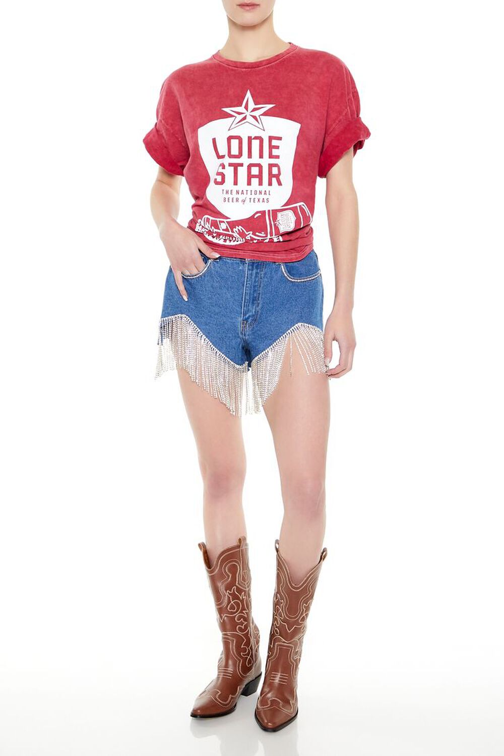 Женские Джинсовые шорты FOREVER21 Rhinestone Fringe FOREVER21