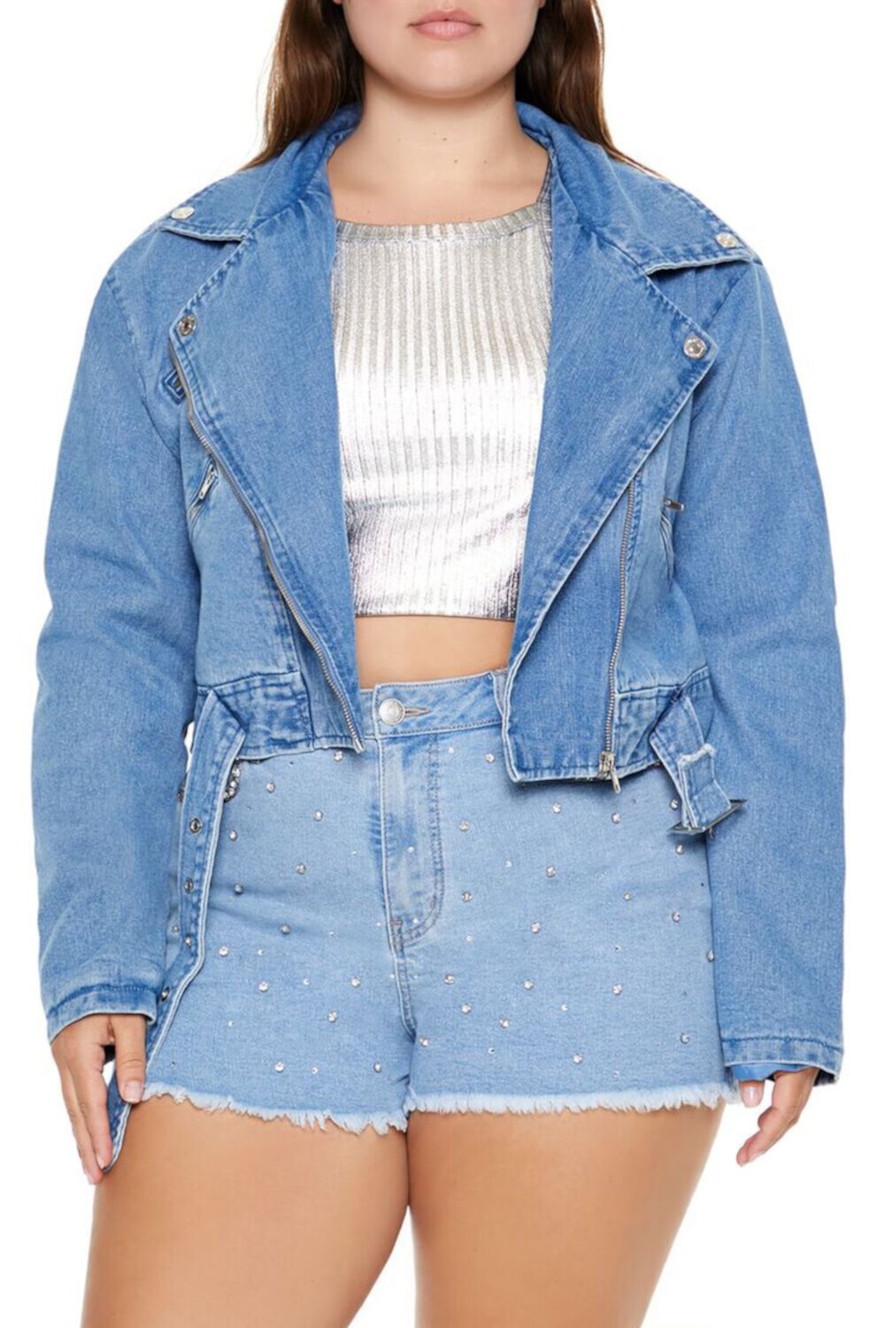 Plus Size Denim Moto Jacket FOREVER21