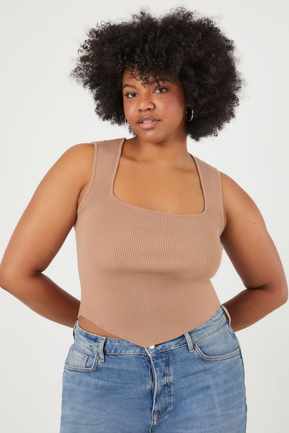 Plus Size Sweater-Knit V-Hem Tank Top FOREVER21