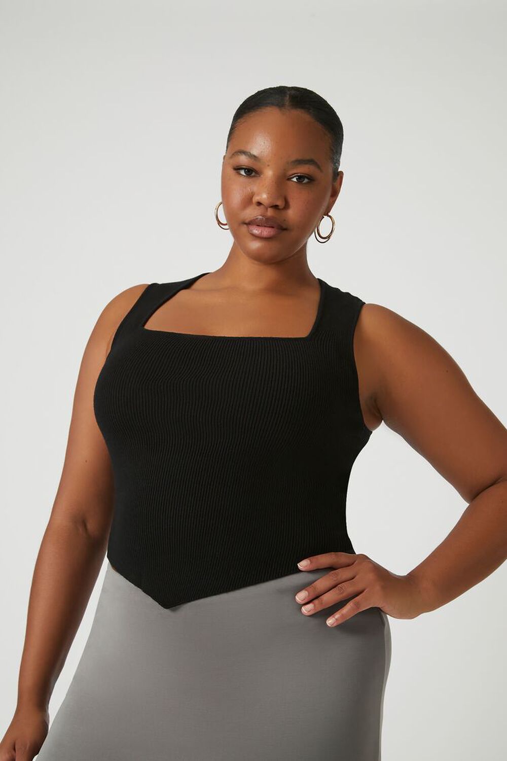 Plus Size Sweater-Knit V-Hem Tank Top FOREVER21