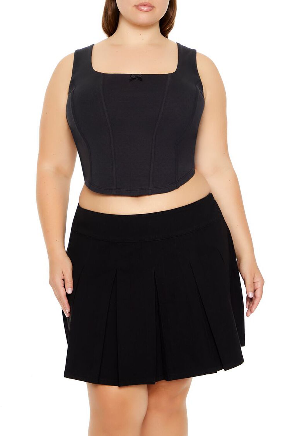 Plus Size Pointelle Bow Crop Top FOREVER21