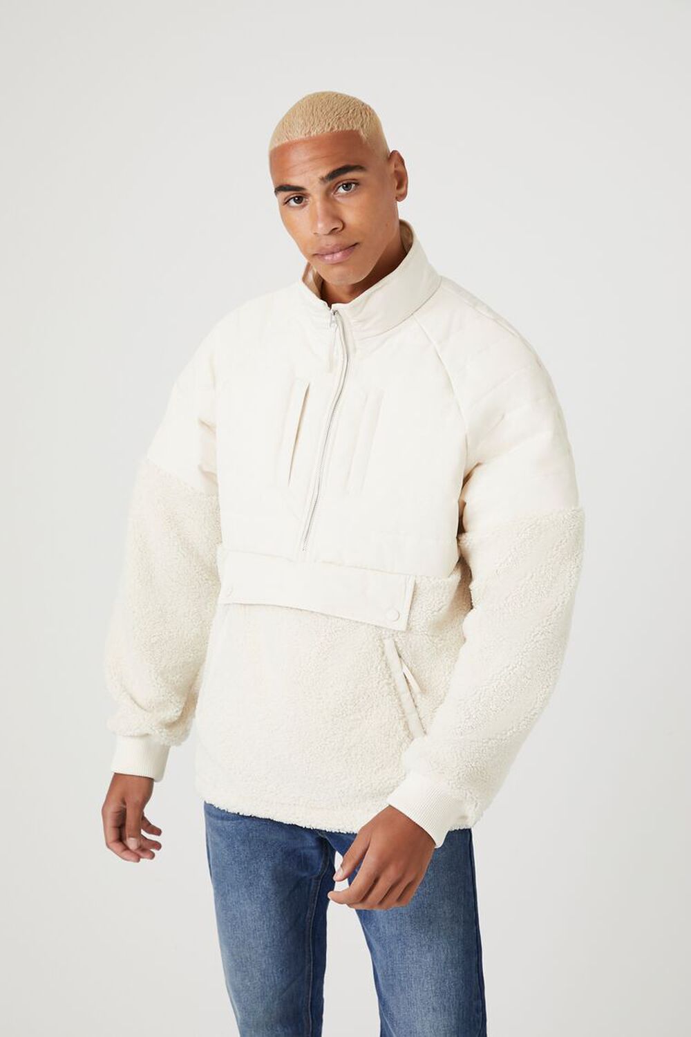 Мужской Пуховик FOREVER21 Half-Zip Faux Shearling FOREVER21