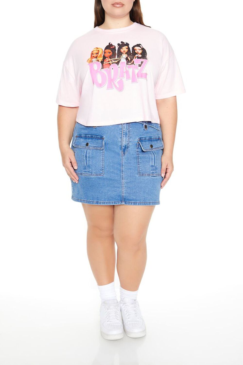 Plus Size Denim Cargo Mini Skirt FOREVER21